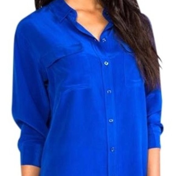 Equipment Navy Blue Button Up Long Sleeve Top S - Picture 3 of 9